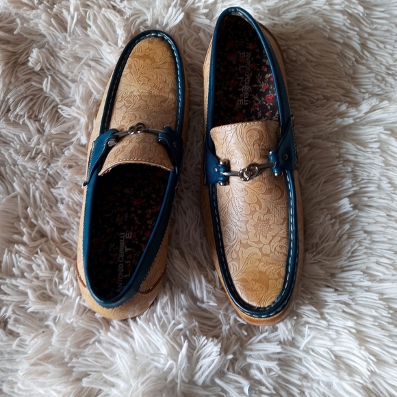 Antonio Cerrelli Mens tan scotch and navy loafers - Picture 10 of 11